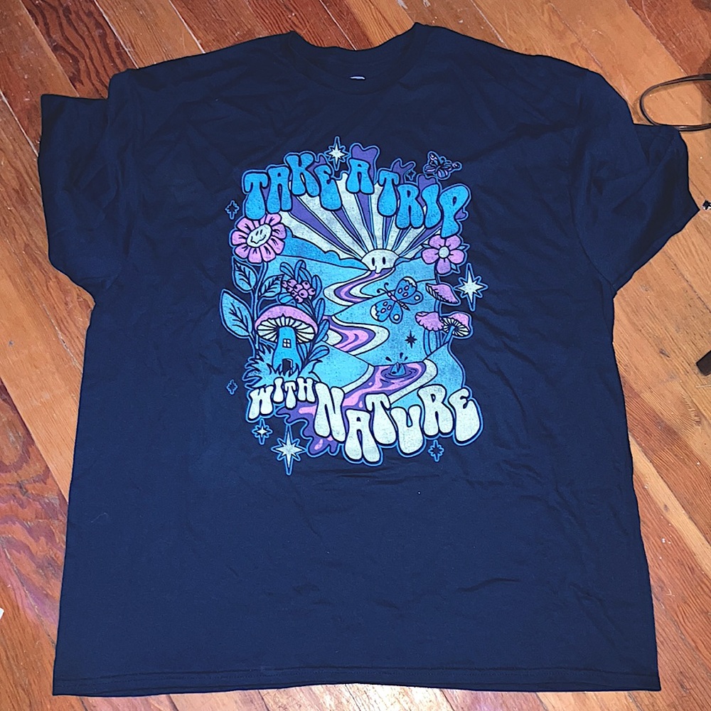 Take A Trip With Nature 🍄🫶🏻🧚🏾‍♂️🦋🐛🌿🍃🌼  :Navy Blue : 2xl : cotton